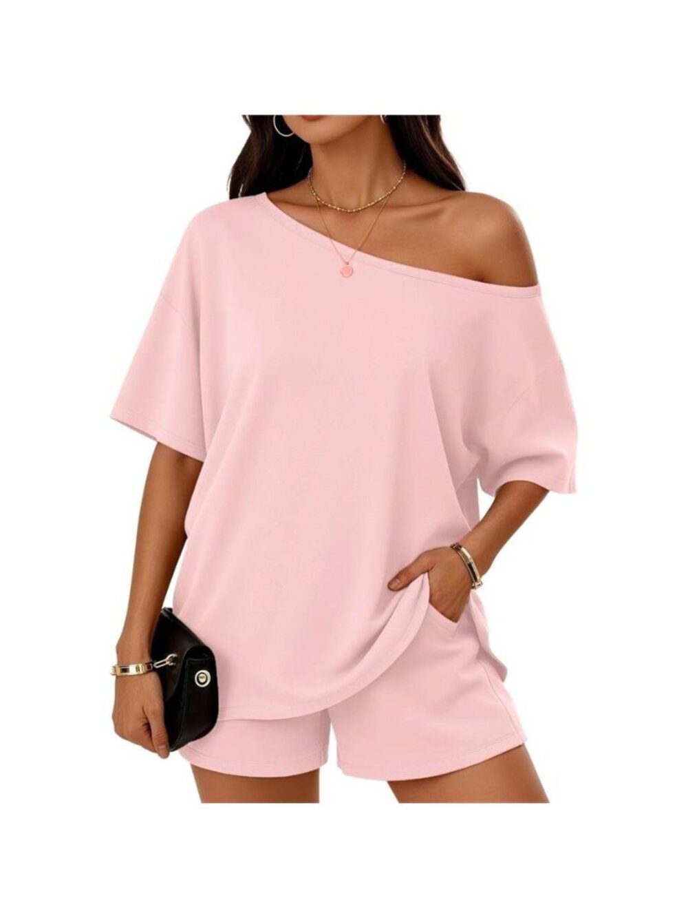 Full Size Boat Neck Tee and Shorts Set Plus Size
